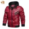 Men's Hooded Café Racer Red Genuine Leather jacket