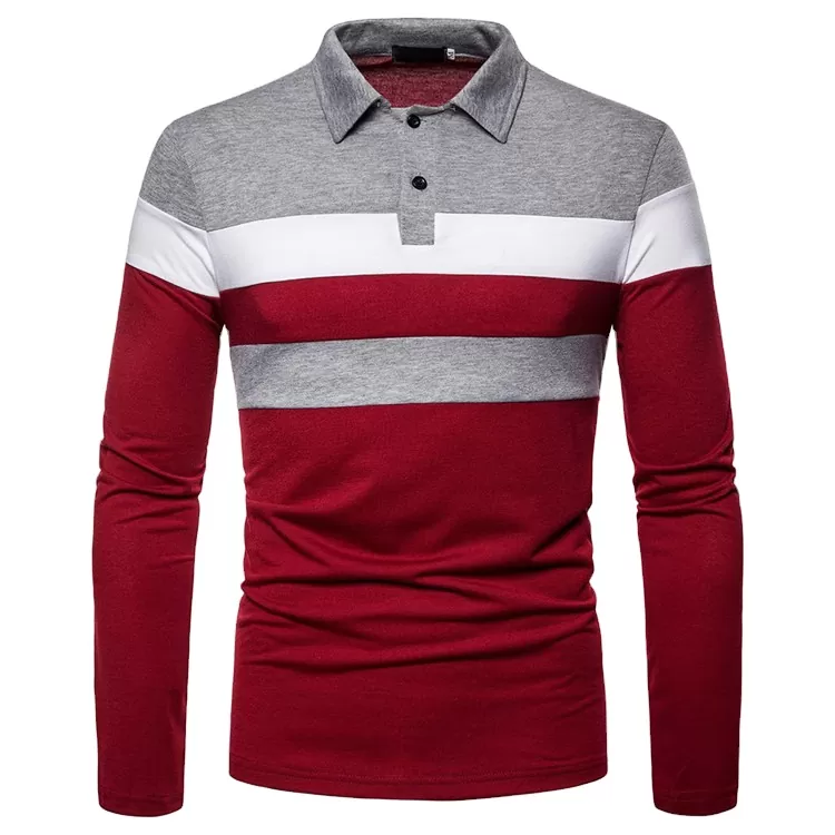 Long Striped Sleeve Men's Polo T-Shirt