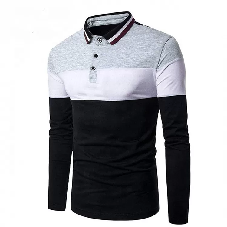 T-Shirt Sweat Absorption Quick Dry Golf Polo Shirts For Men Formal Striped Long Sleeve