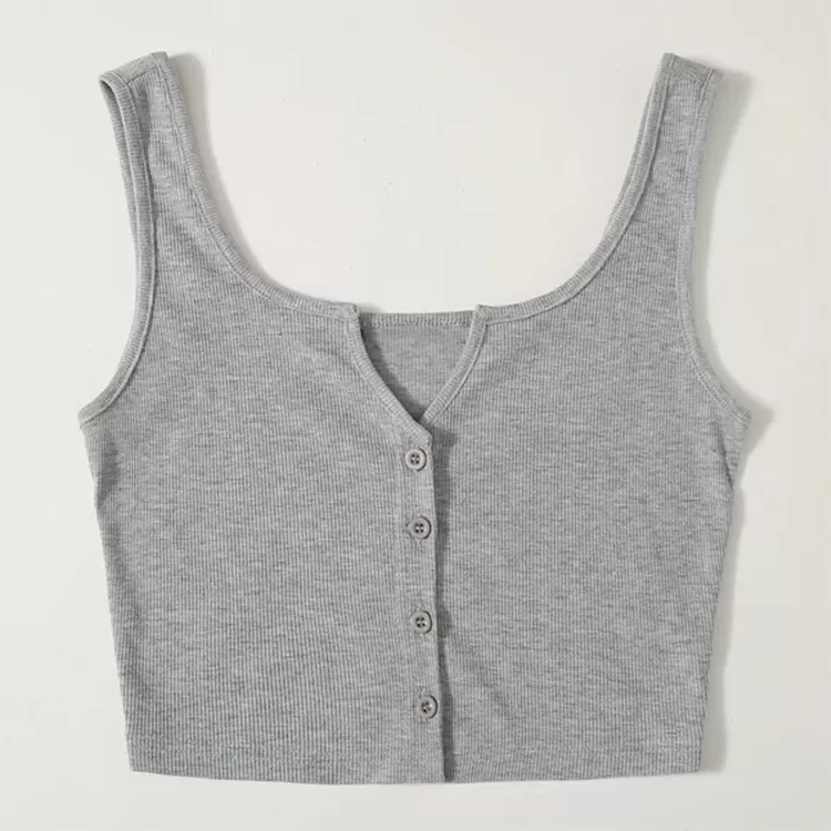 Women High Quality Sleeveless Notch Neck Button Front Tank Top