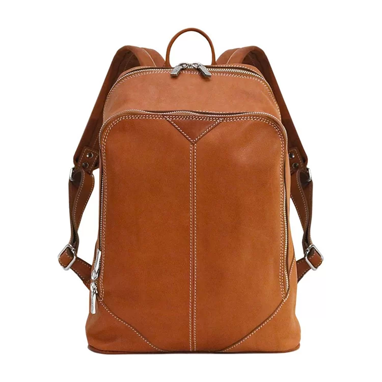 Unisex Tan Brown Genuine Leather Backpack