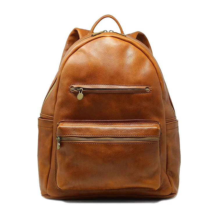Unisex Front Cargo Pocket Real Leather Backpack