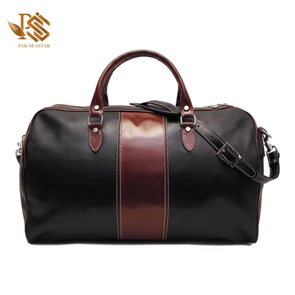 Genuine Leather Black And Brown Duffle Bag
