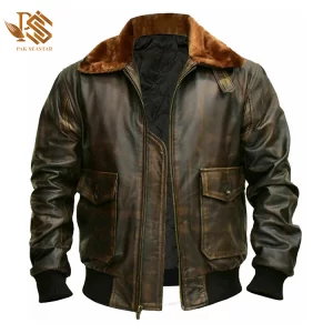 Men's Distressed Brown Aviator Bomber Genuine Leather Jacket