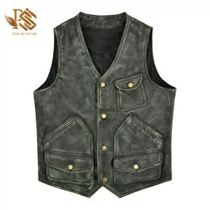 Men's Distressed Green Hunter Genuine Leather Vest