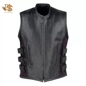 Velcro Straps Biker Genuine Leather Vest