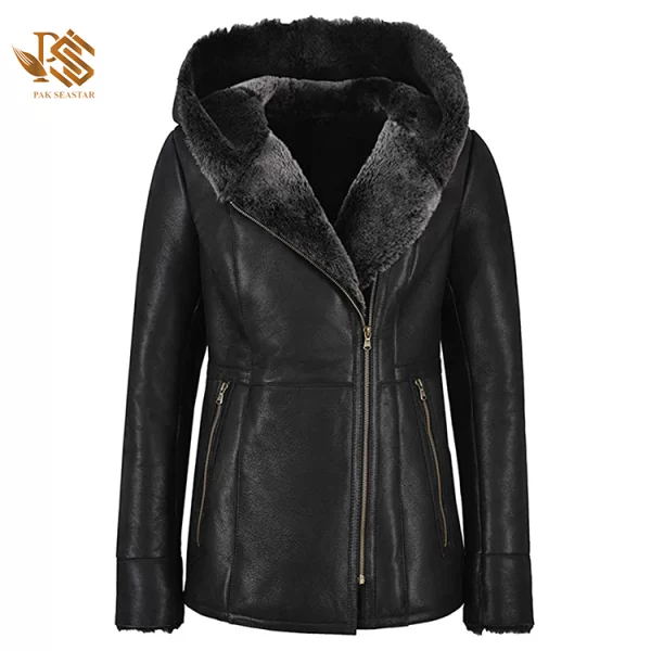 Genuine Leather Hooded Fur Shearling Long Jacket
