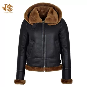 Genuine Sheep Leather Fur Hooded Leather Jacket